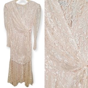 Vintage 1980s Blush Pink Lace Wedding Dress